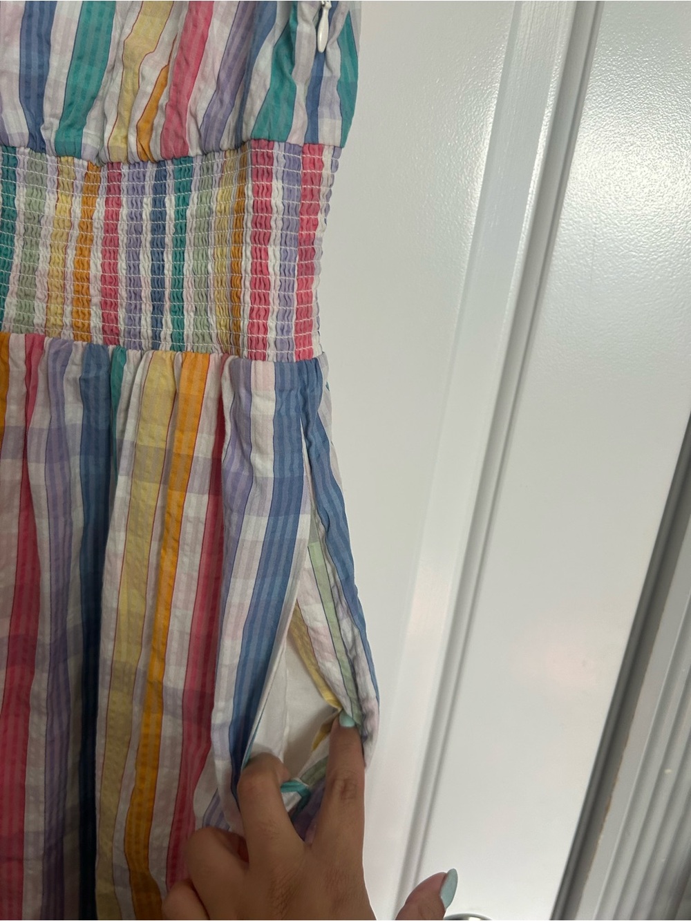 JCrew rainbow gingham Square-neck Midi Dress Size 6 Chic Cottagecore Preppy Boho - Picture 5 of 13